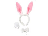 Kit Coelhinha Branca em Pelúcia (tiara de orelha, pompom e gravata) - Importado