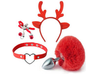 Kit Plug Pompom, Tiara de Orelhas, Grampos para os Seios e Gargantilha - Importado