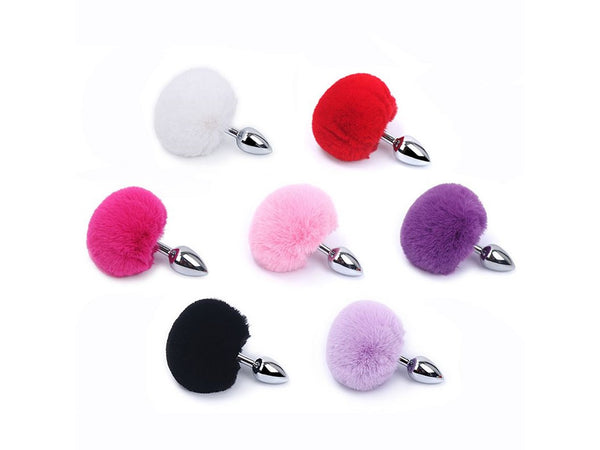 Plug Anal em Aço - Pompom de Coelho - Tamanho M - Importado