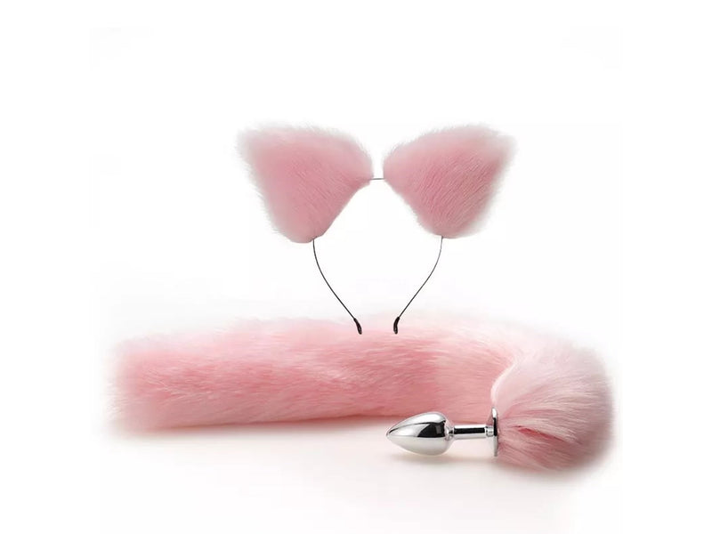 Plug de metal com rabo de raposa e adorno de cabeça (2 cores) - Importado